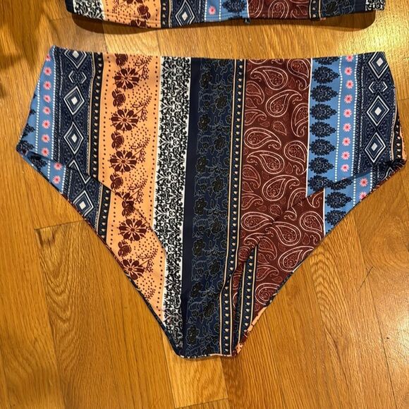 Women's Boho Two Piece High Waist Bathing Suit Bandeau Swimsuit - Picture 4 of 6